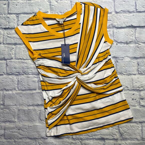 NEW Habitual Girl Twist Front, Striped Tank in Yellow/White - Picture 1 of 6